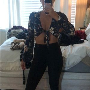 Blue with flower detail crop top